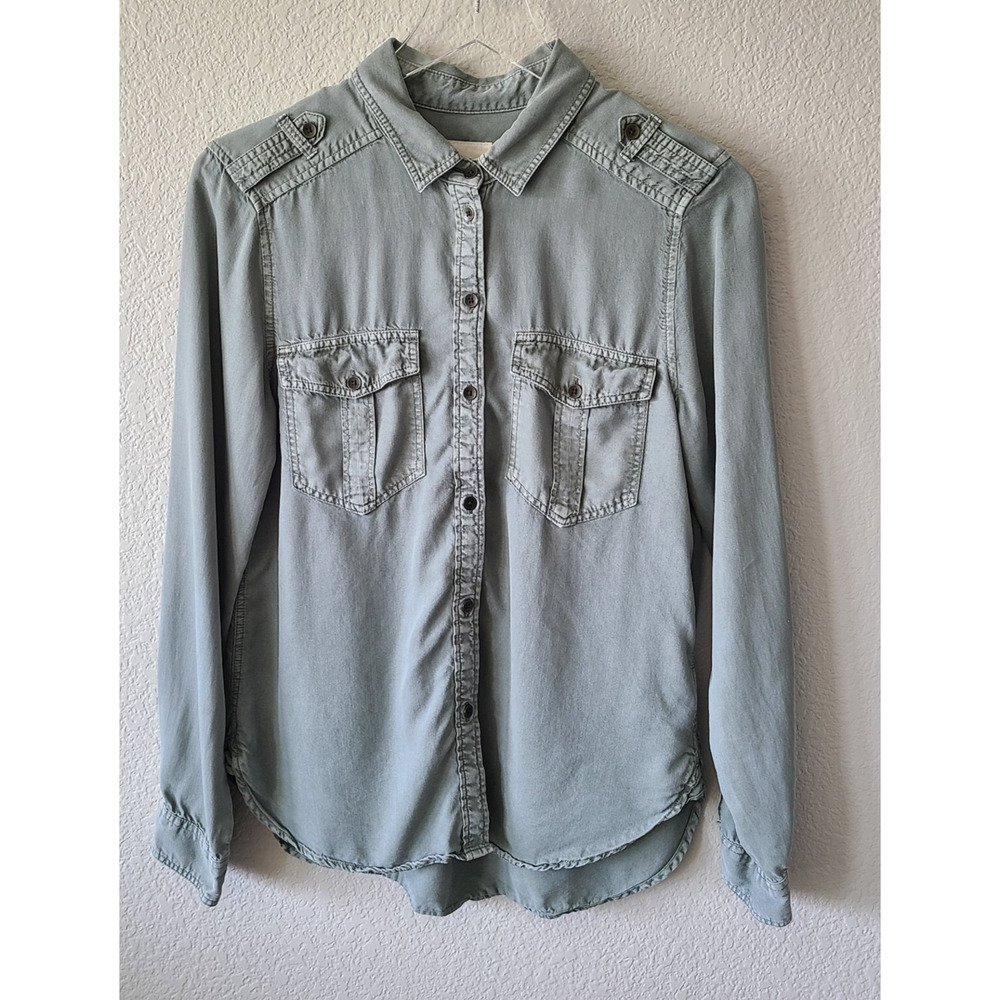 American‎ Eagle Outfitters Women Shirt Small Boyfriend Fit Military Grunge Green